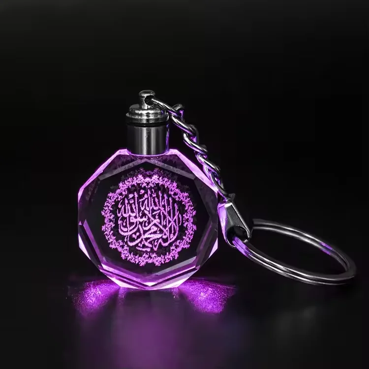 wholesale hallowmas gift 3d laser crystal keychain with led light custom glass diamond keychain for holiday  gifts