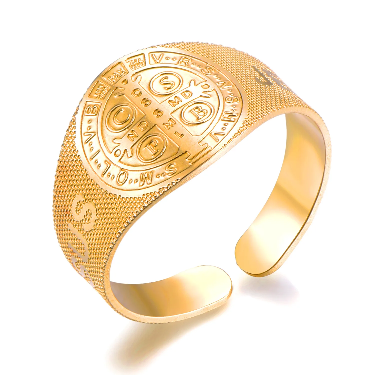 Newest INS Fashion Stainless Steel Catholic Religious Saint Benedict Ring Free Size for Men & Women