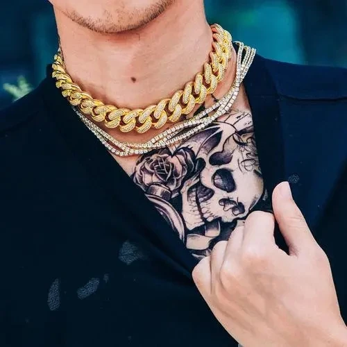 Cuban Link Chain Necklace with Moissanite and Diamond Unisex 18K Gold and Silver iced out Bracelet and necklace