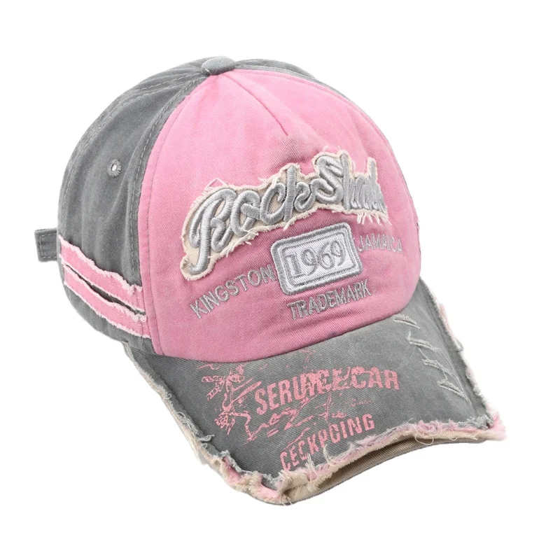 Vintage Washed Old Letter Embroidered Perforated Duck Tongue cap, Outdoor Trend Sunshade Hat, Colored Personalized Baseball cap