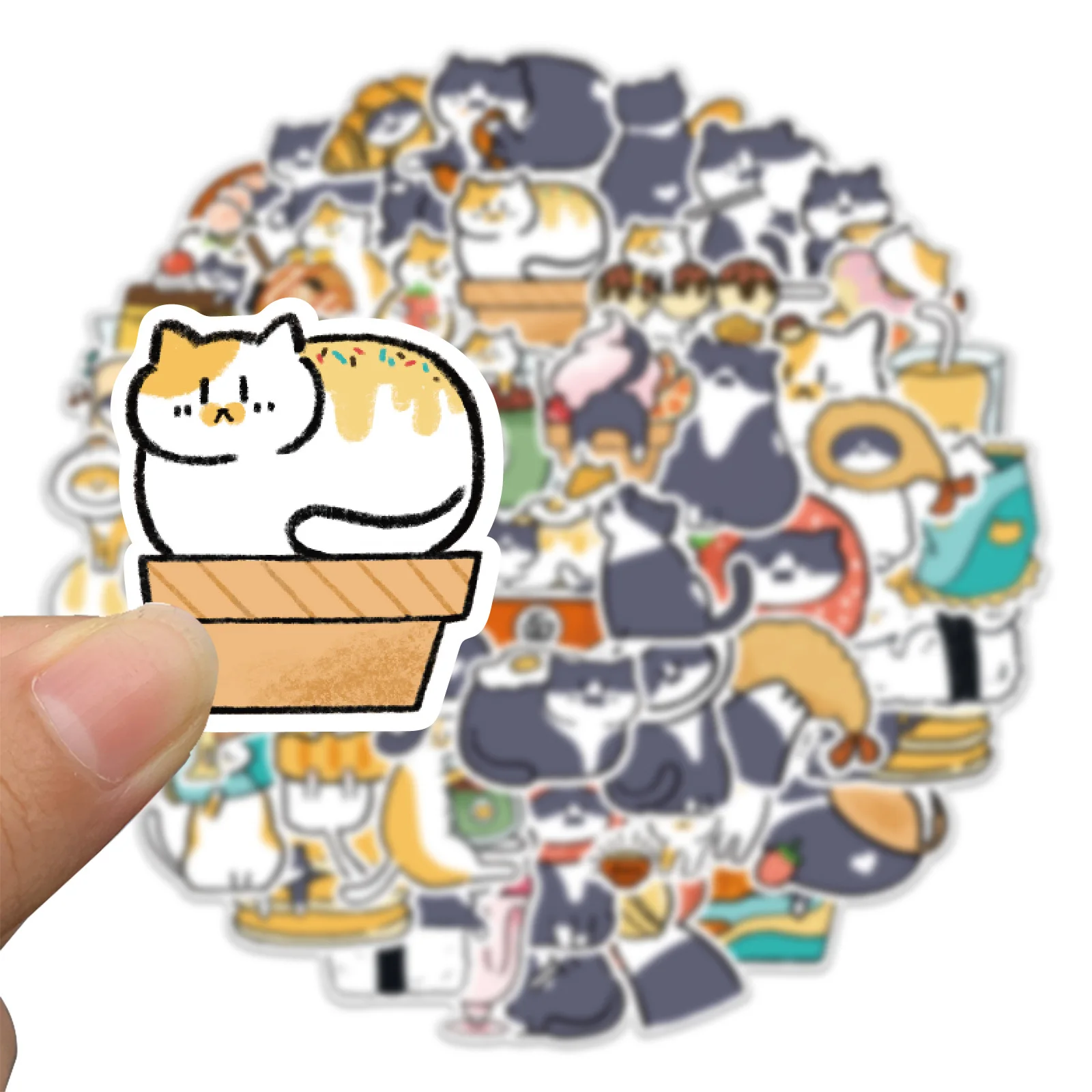 50 Pcs/bag DIY Vinyl Waterproof Cartoon Animals Cute Cat Stickers for Skateboard Decor Notebook Water Bottle Luggage Case Decal