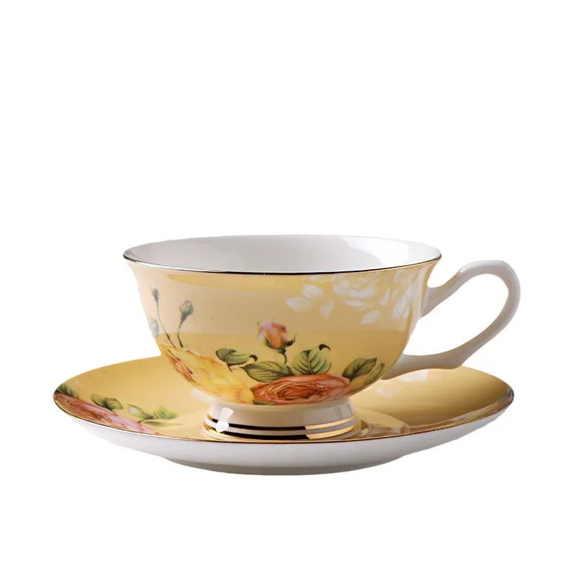 Wholesale Luxury Elegant 220ml Unique Style Customize Pattern Bone China Ceramic Coffee Cup And Saucers For Party Office