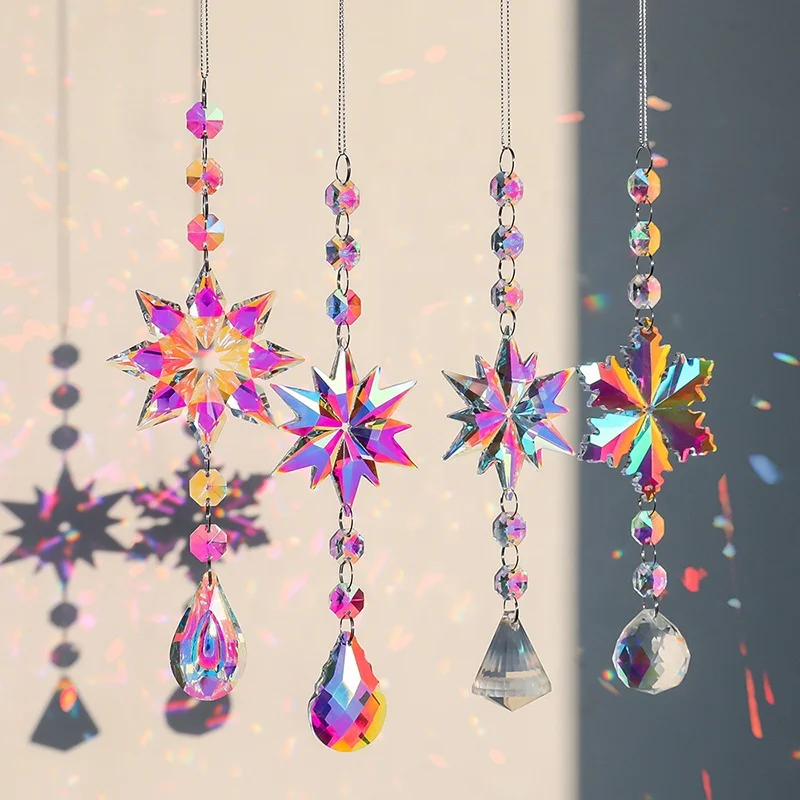 Popular Crystal Snowflake crystal decor and suncatcher Christmas tree hanging pendant suncatcher crystal prism gifts supplies