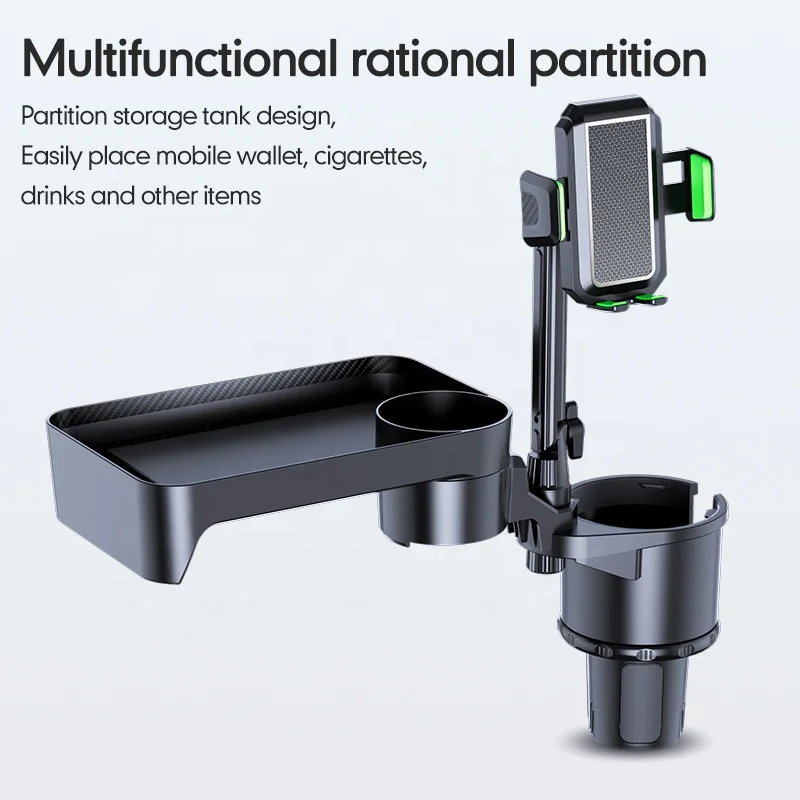 4 in 1 360 rotating ABS car drink cup holder with food tray expandable base car tray cup holder with mobile phone holder
