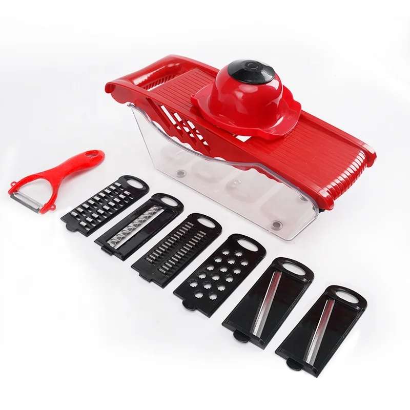 6 in 1 Kitchen Adjustable Cucumber Carrot Potato Salad Food julienne Cutter Manual Mandoline Vegetable Slicer with Container
