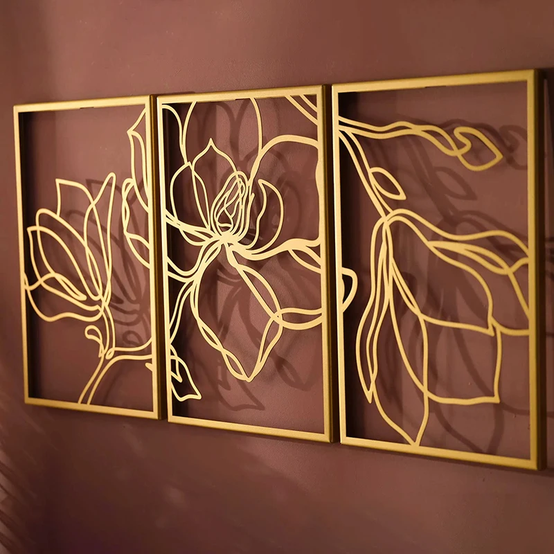 Hotel Modern Interior Decorative 3D Flower leaf Dining Room Sofa Iron Metal Wall Art Home Decor