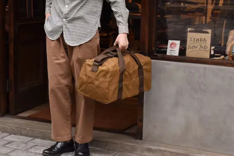 Foldable Army Green Waterproof Large Capacity Handbag Carry On Flight Travel Shoulder Bags Waxed Canvas Duffel Bag With YKK