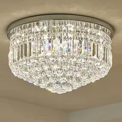 Modern Elegant Hotel Living Room Mini Chrome Flush Mount Round K9 Crystal Chandeliers Ceiling Lamp Light Fixtures