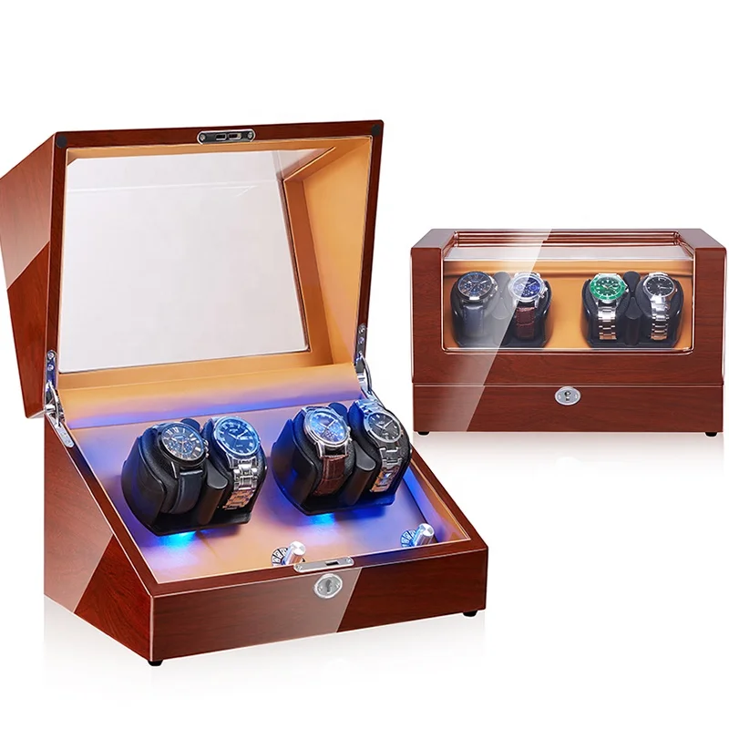 2022 high quality glossy exterior wholesale orbit wood luxury modern automatic 4+0 Watch Winder for Watches