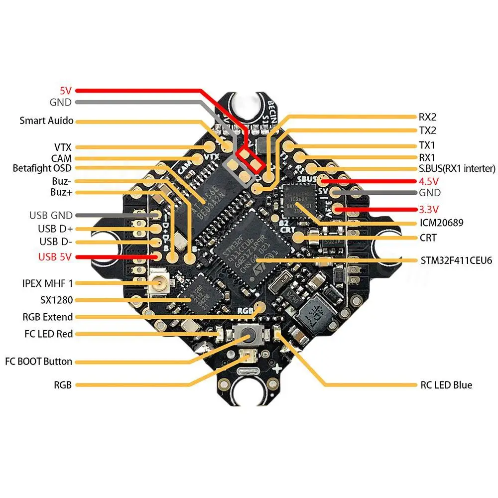 Контроллер полета DarwinFPV ExpressLRS ELRS 2 4 ГГц F411 1 ~ 3S AIO Whoop Betaflight F4 15A OSD BEC BL_S в ESC для FPV радиоуправляемого дрона