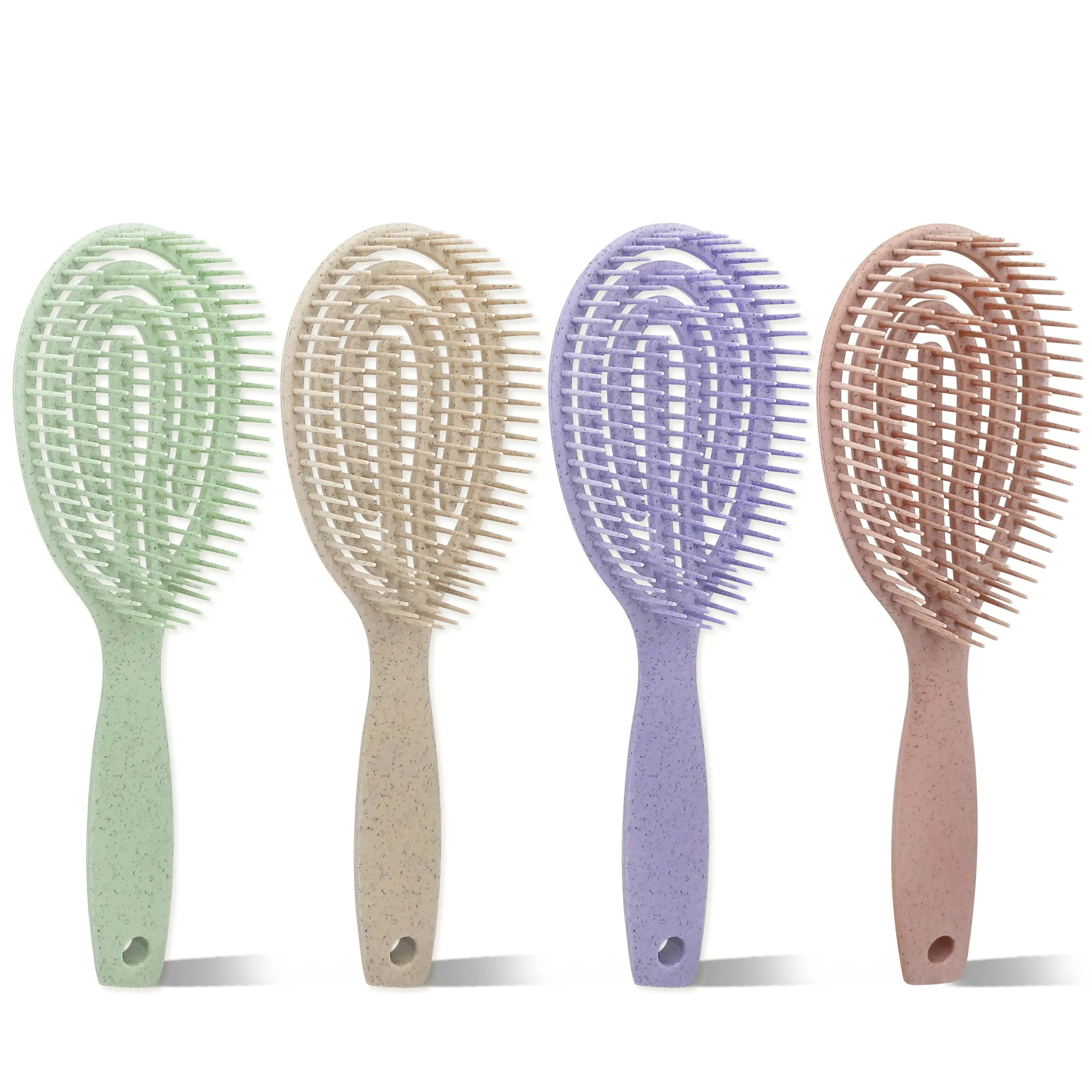 ABS Long Handle Flexible Vent Hollow Out Detangler Hairbrush Wheat Straw Detangling Hair Styling Brush comb