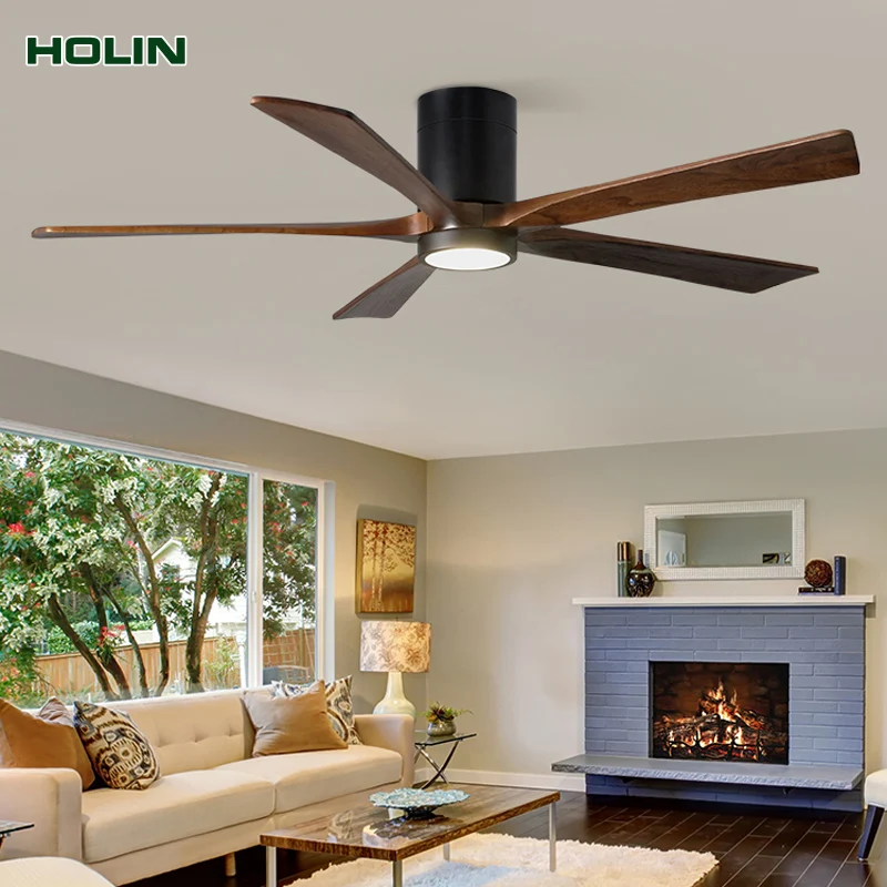 5 wood Level Wind Speeds 52 Inch 5 Blades DC Motor Ceiling Fan Remote Control Led Ceiling Fan With Light