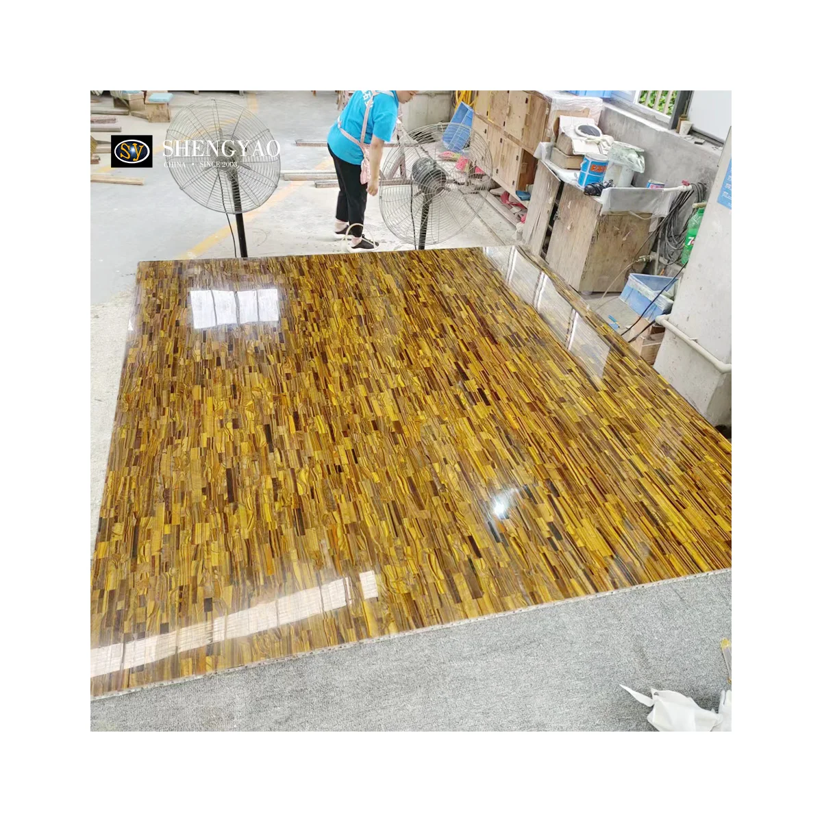Luxury Yellow Marble Kitchen Island Countertop Tiger Eye Stone Backsplash Borad