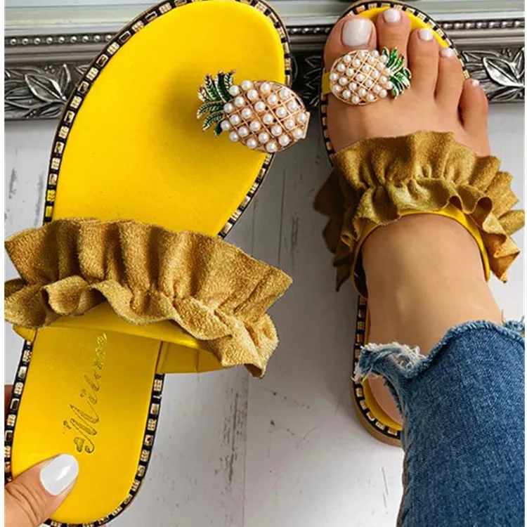
Fashion Casual Pineapple decoration pearl slides Flip Flops Sandal Summer Woman Slipper Lady Ladies Slippers And Sandals 