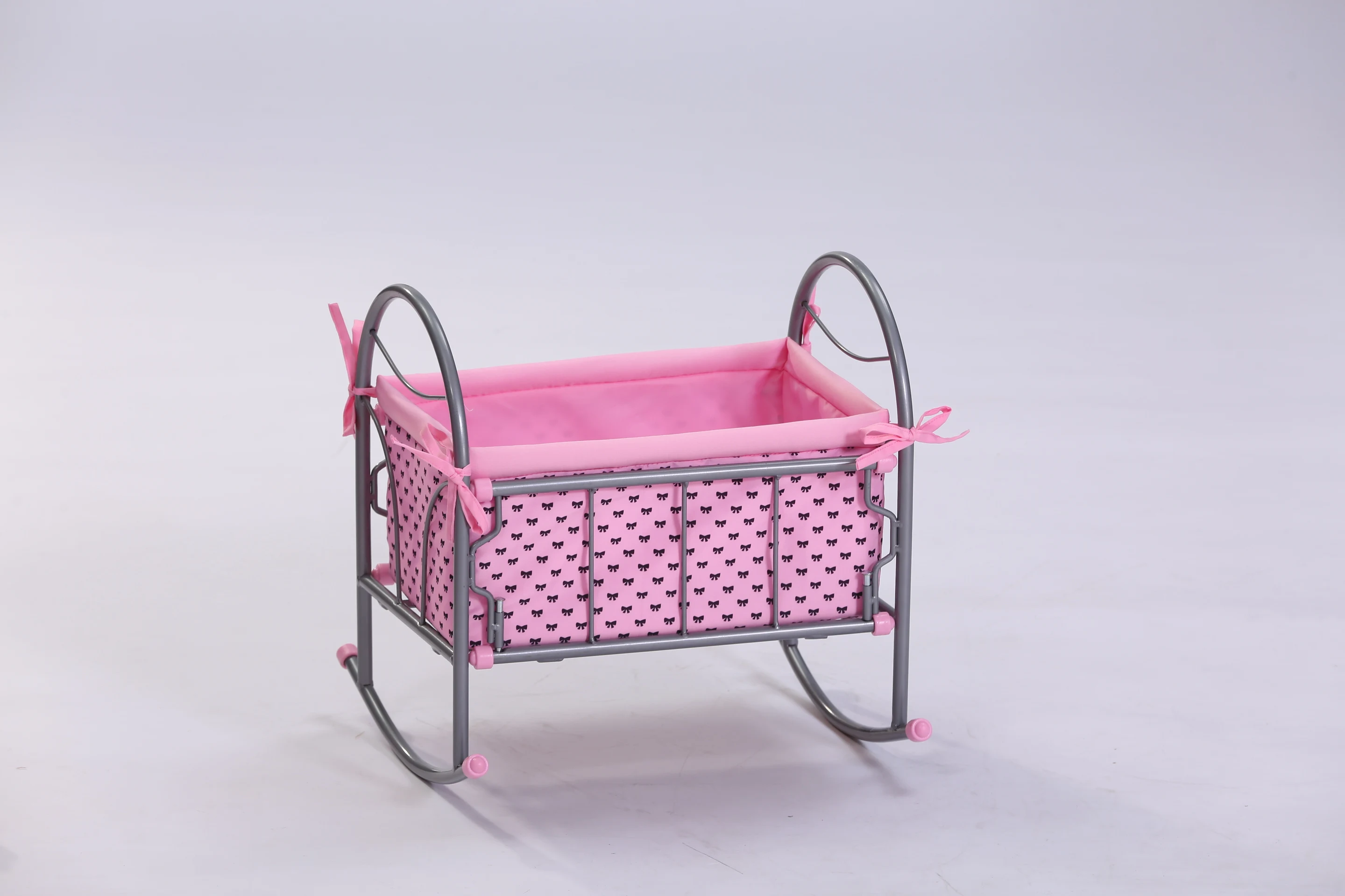 Factory direct sale toys girls lovely doll furniture pretend games steel frame floral soft doll bed