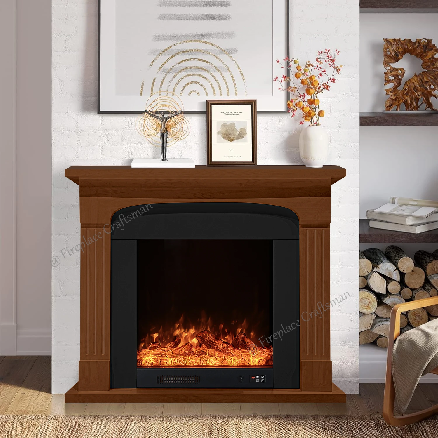 DIY Freestanding Decorative Wood White Brown Black Electric Fireplace Suite Led Light Mantel Fire Place Indoor Fireplace Mantle
