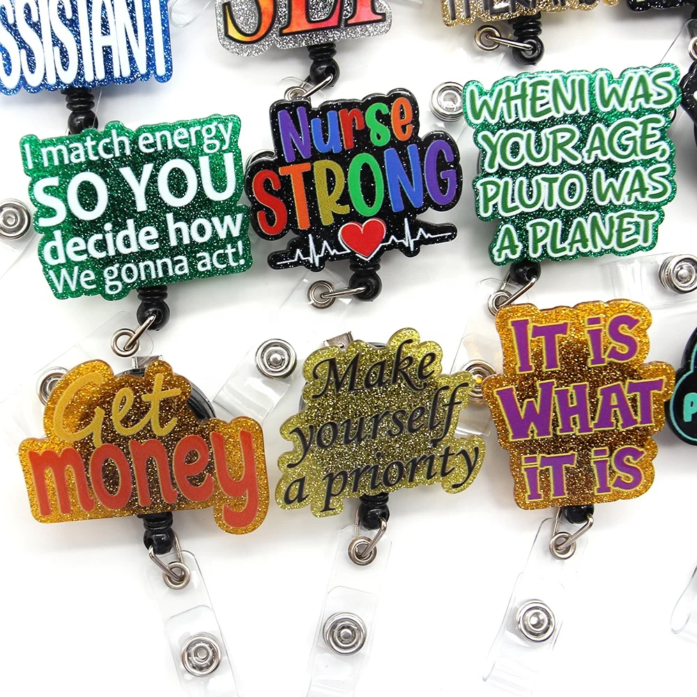 Wholesale Acrylic Nursing Badge Reel Medical Letters Retractable Badge Reel Holder Clip for Doctor Nurse Accessories