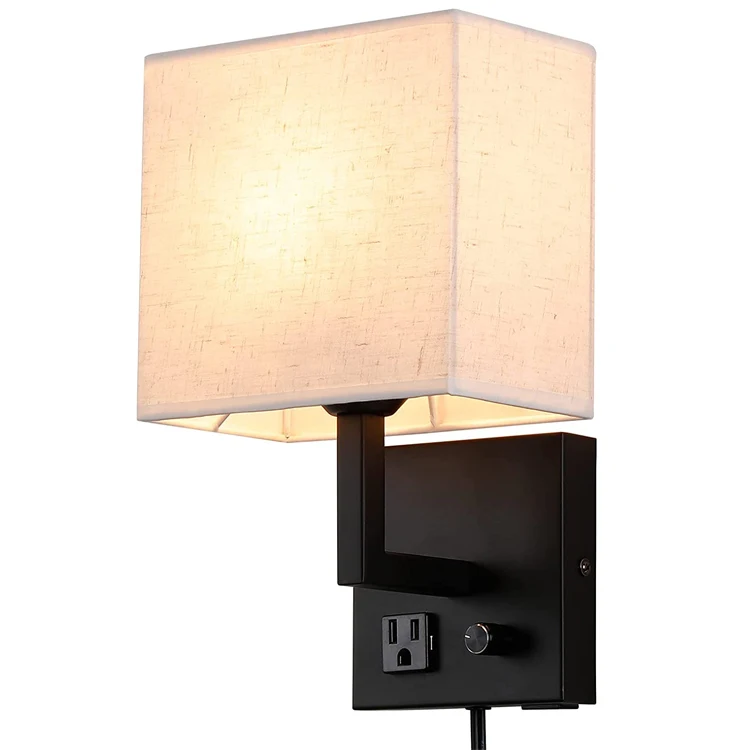 Wall-Mounted Candlestick Dimmable Bedside Wall lamp with USB Charging Port and Socket with Power Cord