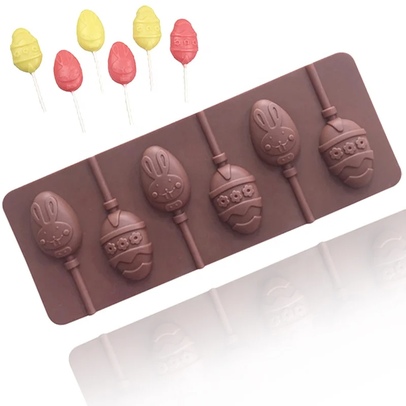 917 6 cavity Easter egg rabbit shape silicone mold for lollipops lollipop candy mold diy hand make bpa free resin silicone