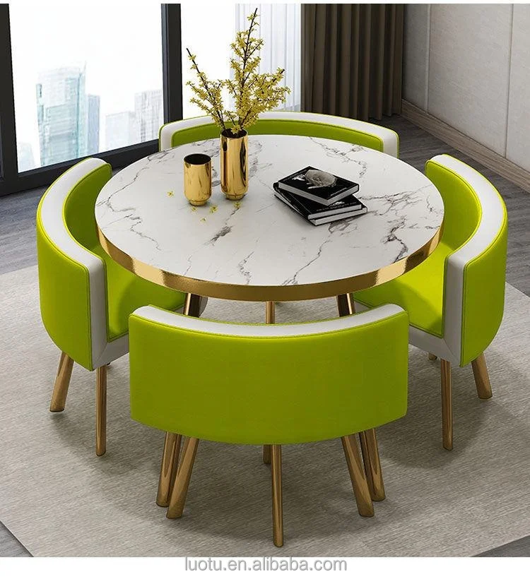 Hot Selling Luxury Rectangular Dining Table Set Marble Top with Metal Chairs MDF Wood for Living Room Restaurant Bar Office