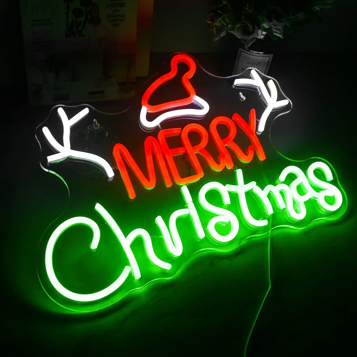 Ineonlife Merry Christmas LED Neon Sign Indoor Christmas Party Wall Decor Acrylic Board Bedroom and Office Christmas Signs