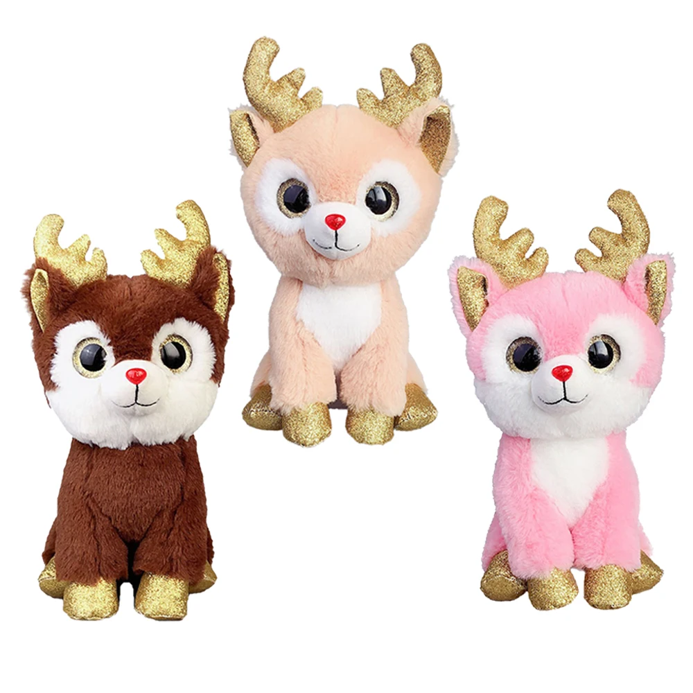 Creative Christmas Big Eyes Stuffed Reindeer Toys Wholesale Custom Moose Plush Reindeer Santa Toys