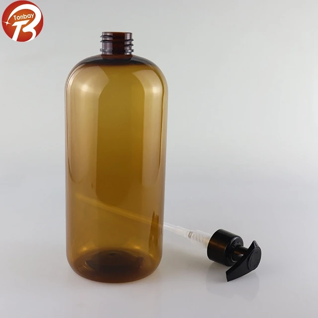 Empty plastic  PET 1000ml boston round shape cosmetic water bottle / big size 1L water bottle/shampoo bottle