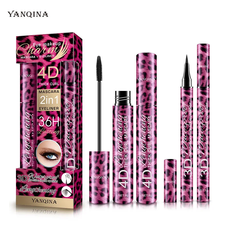 2 In1 Mascara And Eyeliner Set Eyeliner Water Resistance Leopard Liquid Eyeliner Pen Waterproof Volume Mascara