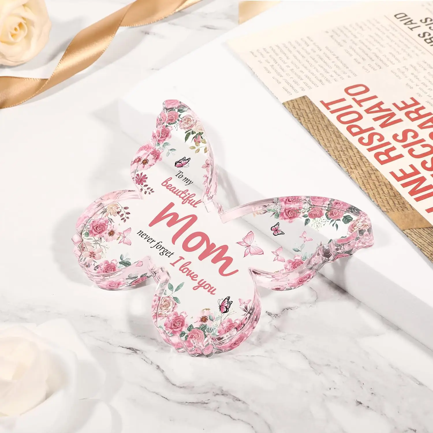 Custom Acrylic Block Sign Butterfly Shaped Gifts Unique Mom Birthday Keepsake Clear Mothers Day Thanksgiving Gifts for Mom
