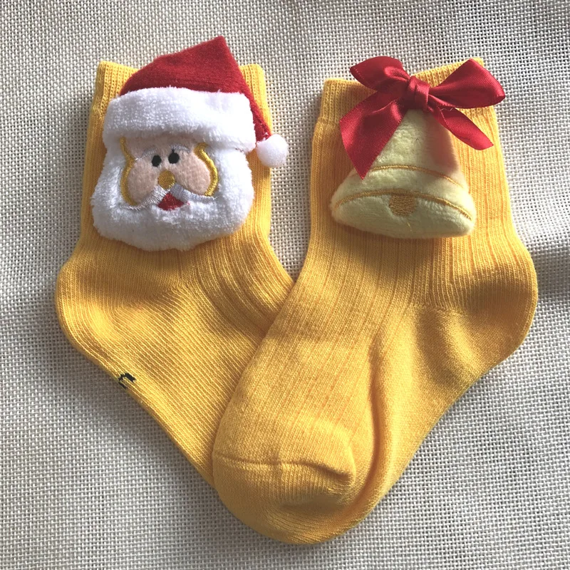 Вязаные хлопковые рождественские носки для малышей, толстые теплые уютные зимние Праздничные Носки средней длины с 3D рисунком на Рождество