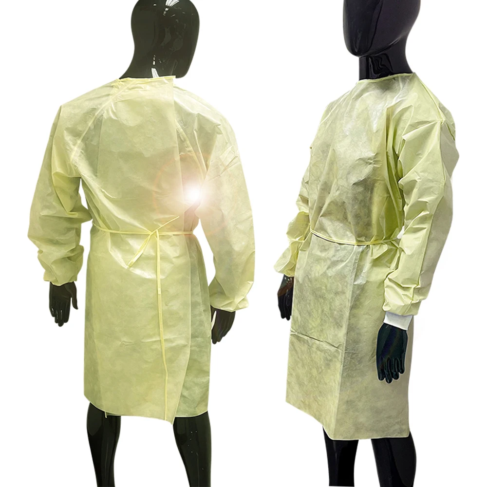 Modern Design Wholesale Long Sleeve Water Proof Disposable Sms Yellow Level 1 Aami Gown For Adult