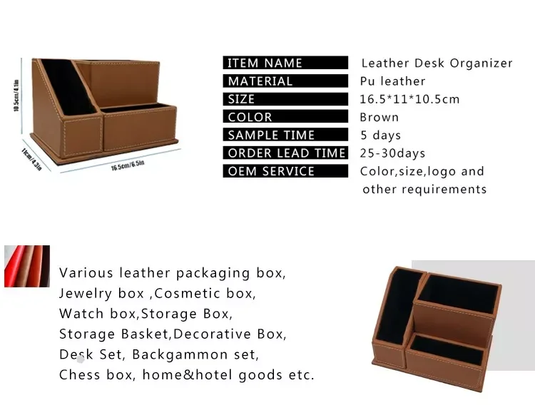 Custom Faux Leather Office Desktop Storage Boxes Table Desk Top Organizer for Office