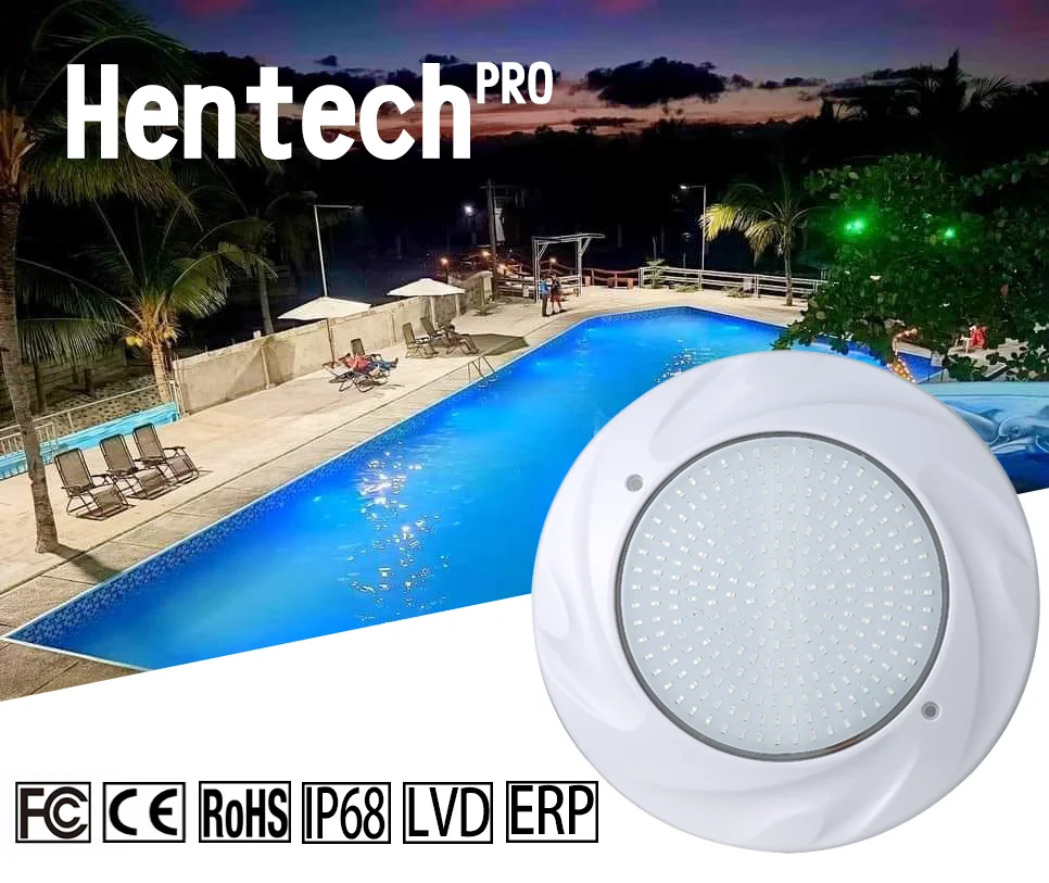 Hentech светодиодный светильник для бассейна декоративный свет RGB Изменение цвета IP68 водонепроницаемый ПК 12 В 90 SMD СВЕТОДИОД 3 года RGB & белый 95 900