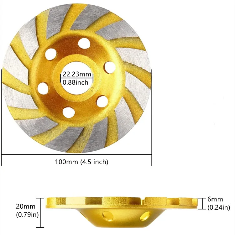 
RODOM 100mm 4.5in Single Turbo Row Diamond Grinding Wheel with 22.23mm Arbor 