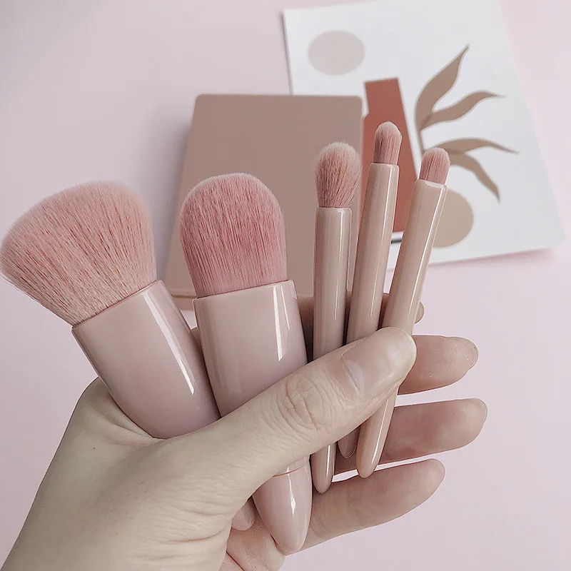 Wholesales Makeup Brushes 5pcs with Mirror for Travel Home Cosmetic Tool Powder Eye Shadow Foundation Blush Brush