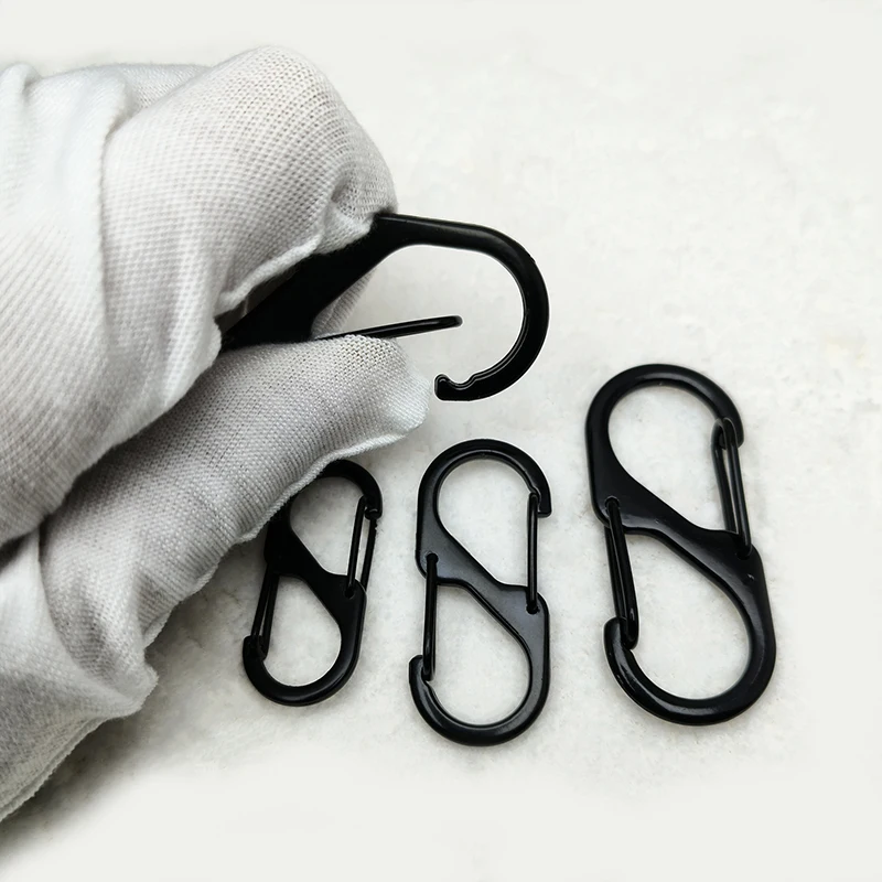 Black S-Shape Carabiner Adjustable Metal Double End Spring Snap Hook for Outdoor Bag Accessories