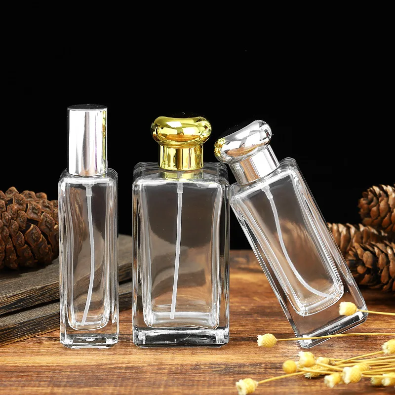 MUB Empty Jo malone High Clear Square 30ml 50ml 100ml Crimp Glass Perfume Bottle High Grade Clamp Parfum Glass Bottle
