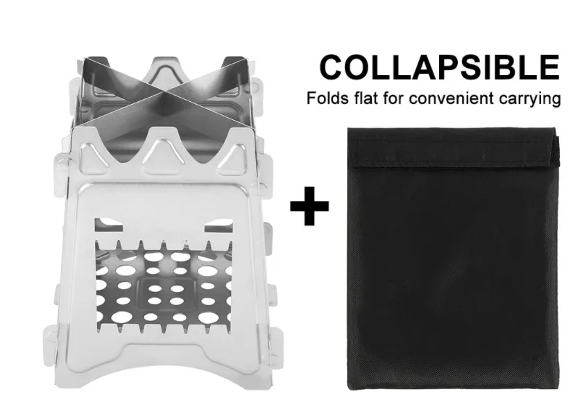 Ultralight Portable Stainless Steel Folding Stove Backpacking Wood Burning Collapsible Grill for Hiking Camping