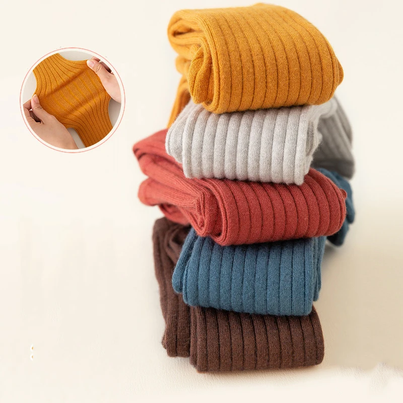 Thick Legging Tights Pantyhose Stockings Solid Ribbed Wool Girls Kids Winter Children Tights