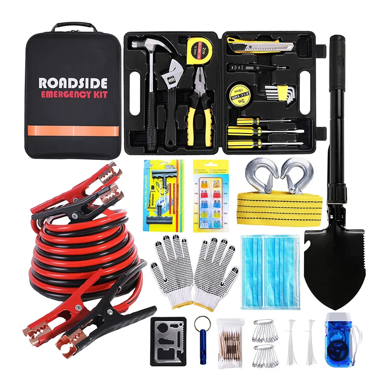 124 Piece Car Emergency Kit Assistance Car Kit Roadside Assistance Kit With Jumper Cables