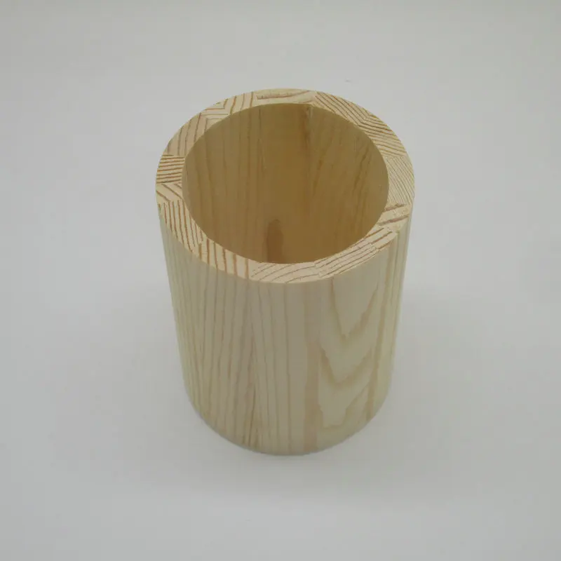 unfinished round desktop office organizer pot rustic wooden pen holder