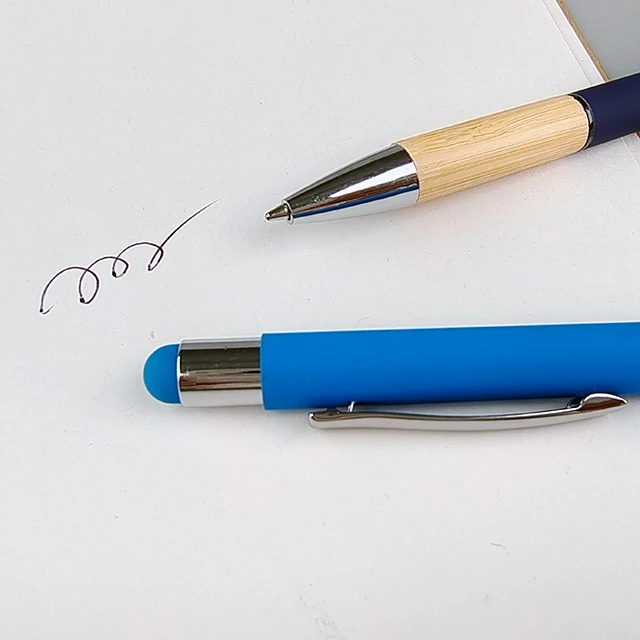 Hot Sale Matel Ballpoint Pen with Bamboo Grip Pen for Touch Screen Function