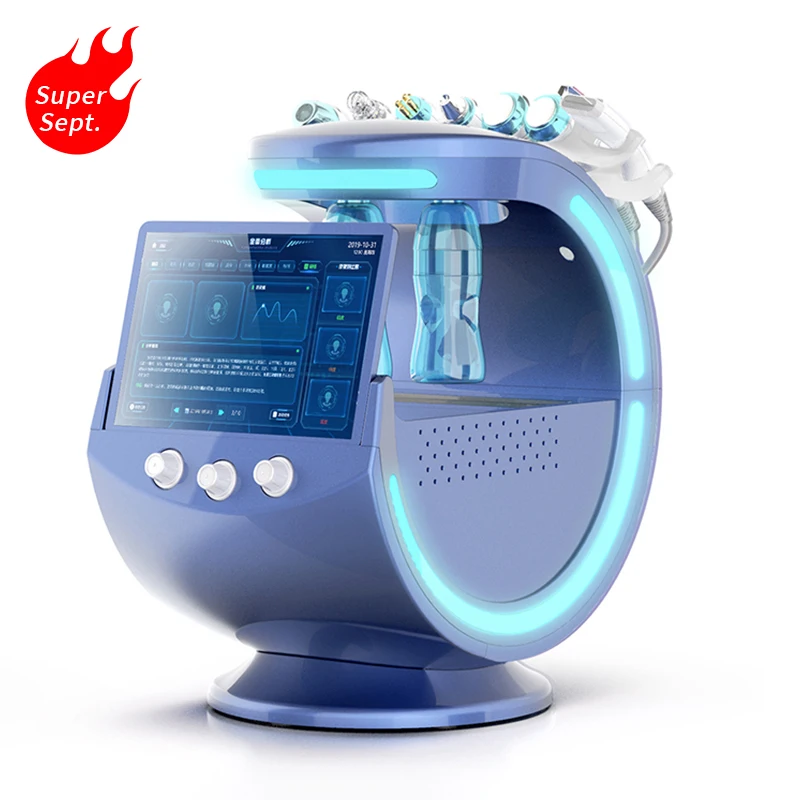 
Portable smart Ice Blue Ultrasonic RF Skin Scrubber Dermabrasion Hydra Machine with skin analysis system 