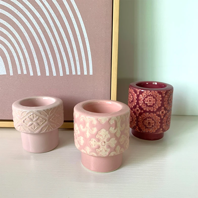 Wholesale Home Decor Custom Stoneware Ceramic Tealight Candle Holder wedding decor candlestick tea light candle holder