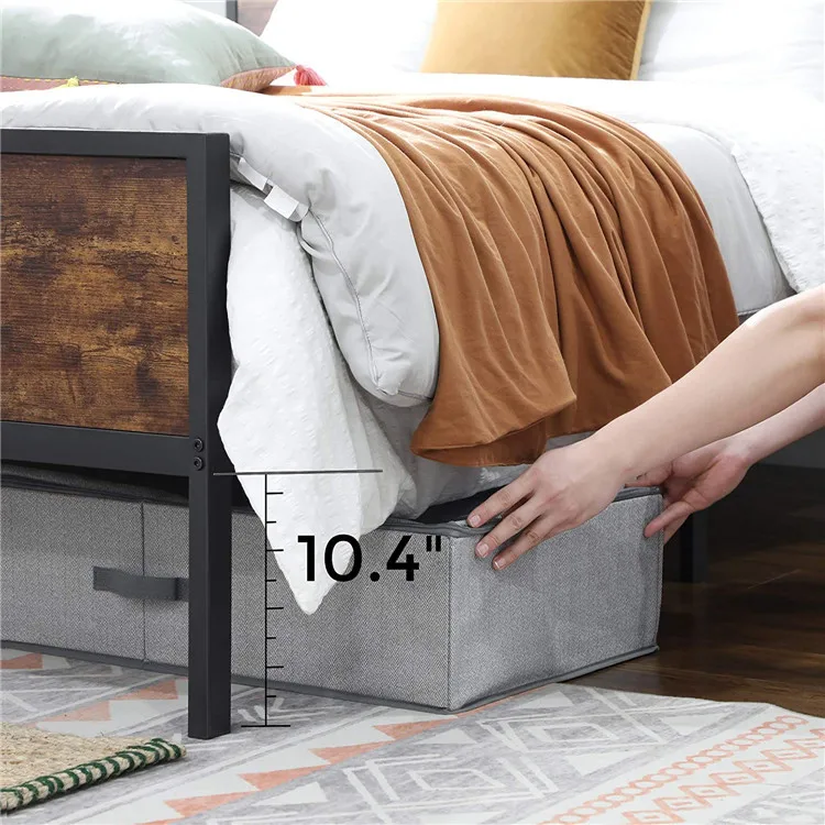 Kainice Factory Produce Antique Style Bed Handwork Wooden Headboard Wrought Iron Slats Double Size Wooden Bed Designs