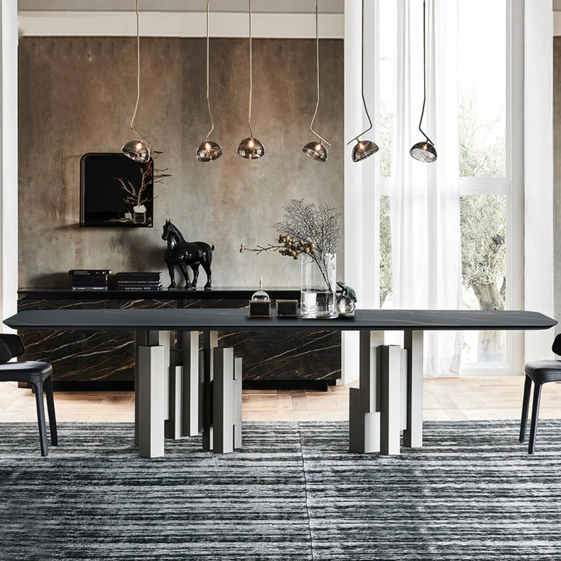 
Высококачественные художественные обеденные столы, современная мебель для столовой с мраморной поверхностью, ножки из нержавеющей стали, обеденный стол и стулья 