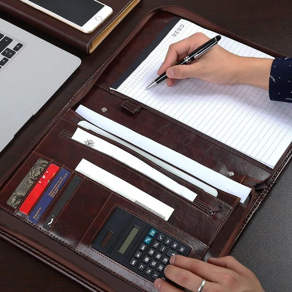 
Business Gift Brown Office Supply Leather Folder A4 Document Holder Portfolio 