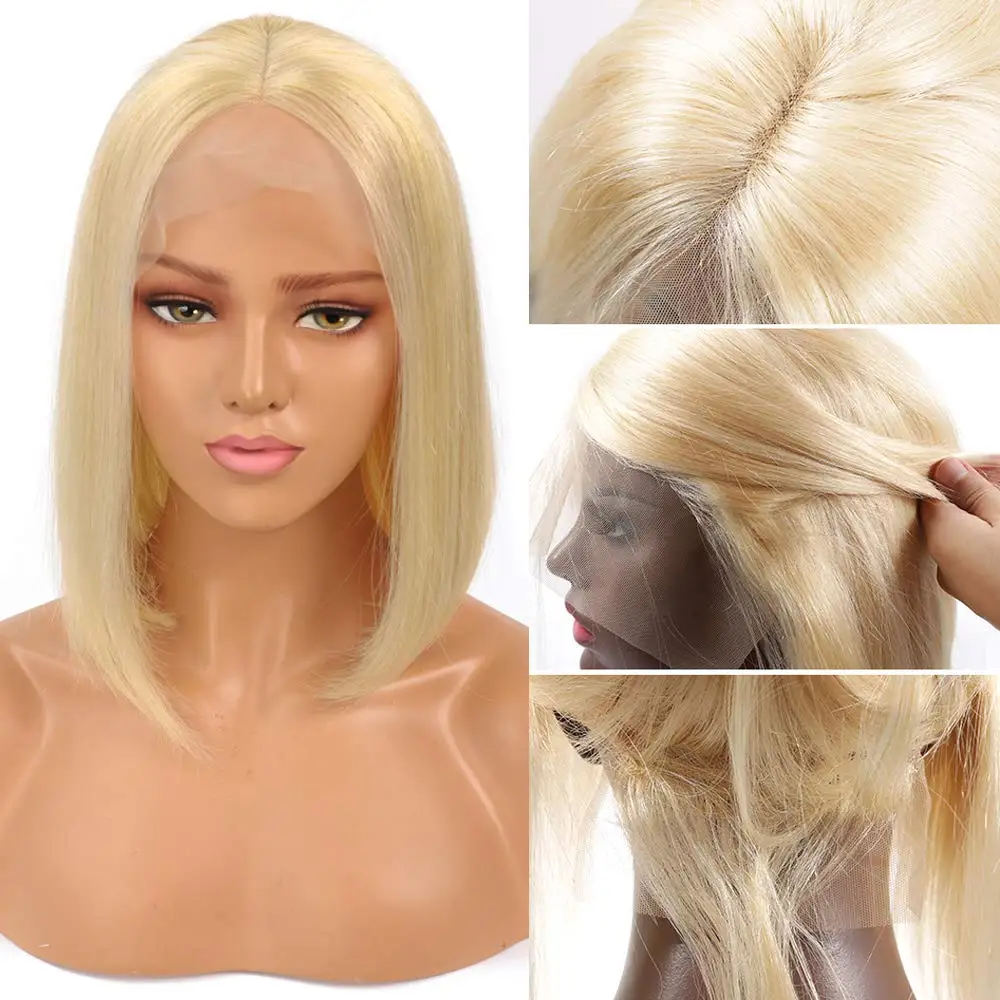 Wholesale Straight Human Hair Wigs 613 Blond Color Bob Wig Cuticle Aligned Raw Cambodian Hair Lace Frontal Wig Vendor