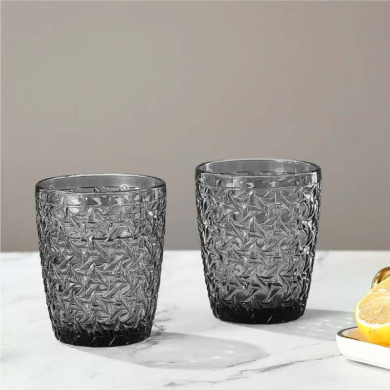 Embossed Palace Style Thickened Smoke Gray 300 ml 10 oz Juice Glass Cup Soda Lime Glass Stemless Drinkware