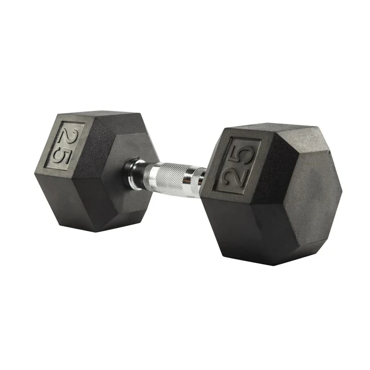 Wholesale Black Hex Rubber Dumbbells Coated Gym Dumbbell Pounds Fitness Weight Custom Logo Rubber Hexagon Dumbbells